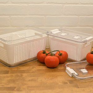 New - Vented Fridge Organizers Produce Saver Baskets - Set of 2